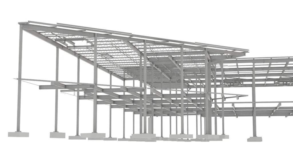 Steel frame detail view for hospital construction project