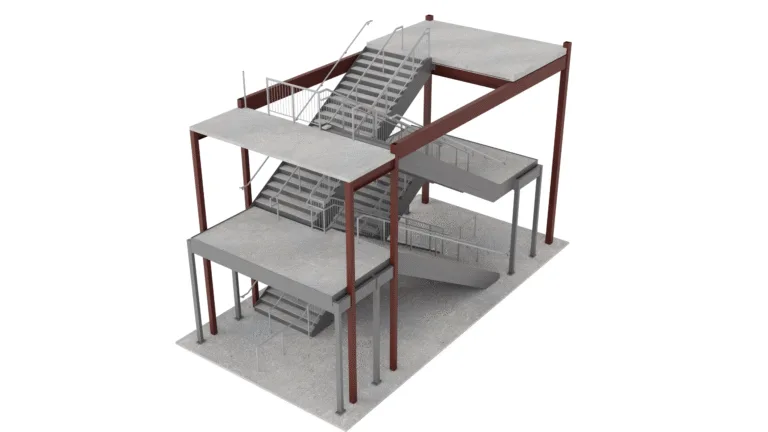 3D render of steel stair fabrication drawing for a commercial conference center renovation by ESD Solutions