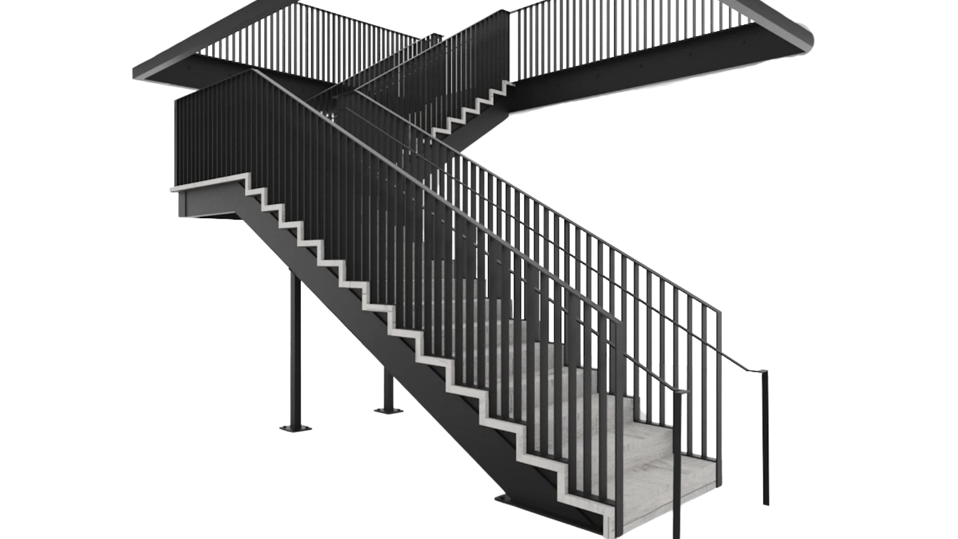 3D model of a steel staircase with railings – ESD Solutions steel detailing services