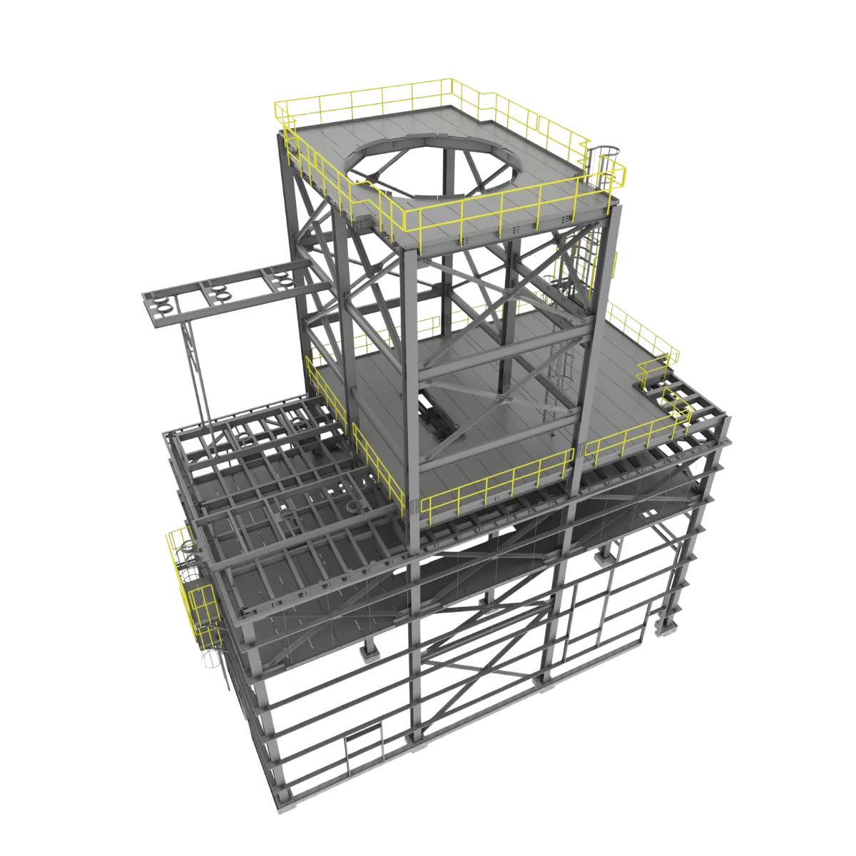3D Tekla model of a structural steel frame detailed by ESD Solutions for U.S. fabrication