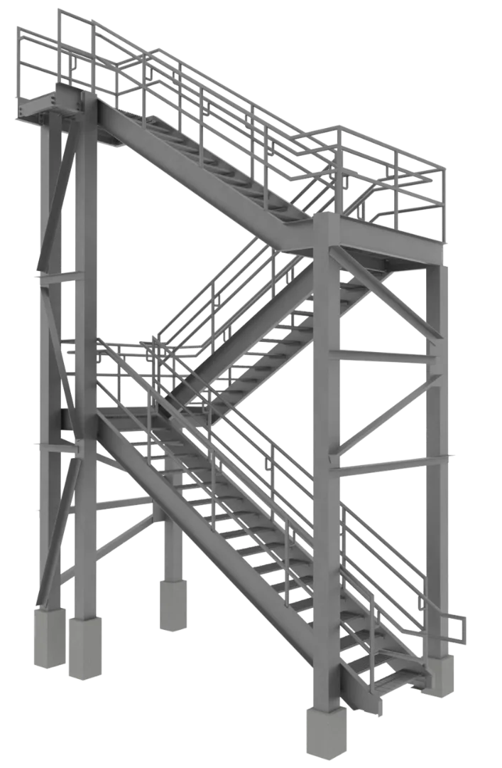 3D model of miscellaneous steel detailing including stairs, railings, ladders, and platforms by ESD Solutions